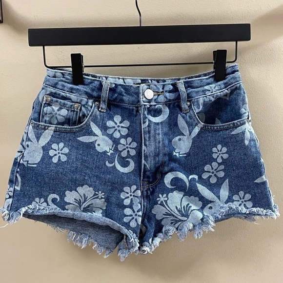 Pacsun Pac Sun X Playboy Bunny Blue Denim Shorts Women’s Size 26 - Picture 1 of 7